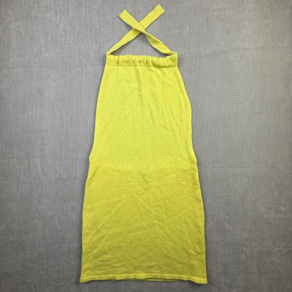 Frankie's Bikinis Zephyr Neon Yellow 100% Cashmere Halter Dress Open Back Small